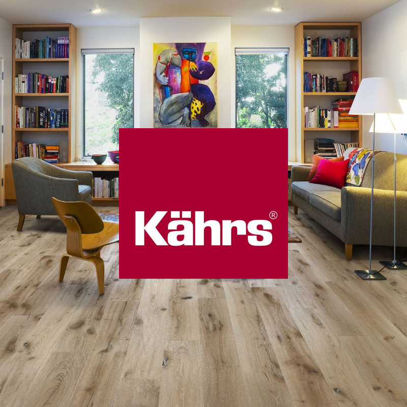 Kährs logo over laying some Kährs flooring