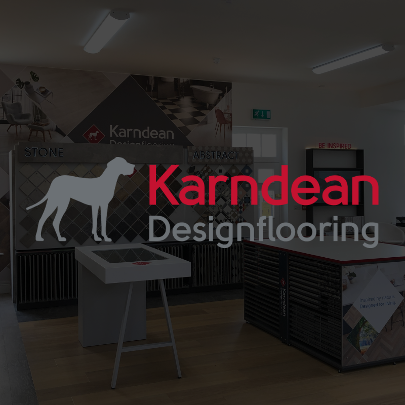 Karndean Design Flooring logo over a photo of the Poundbury Showroom